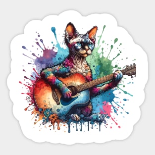 Devon Rex Cat Playing Guitar Sticker